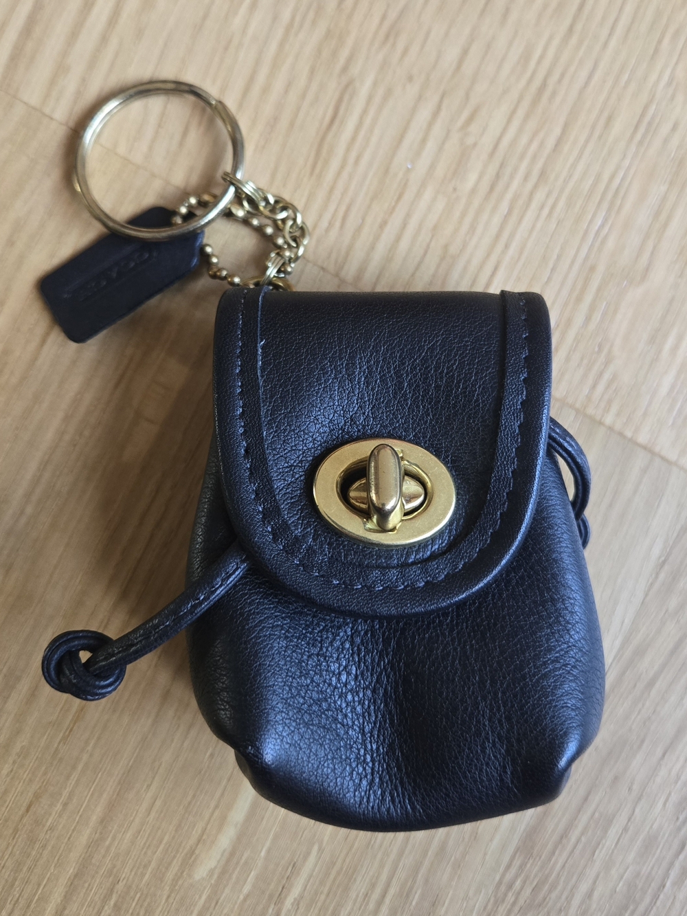 Coach Black Leather Mini Pouch Key & Card Holder with Gold Hardware